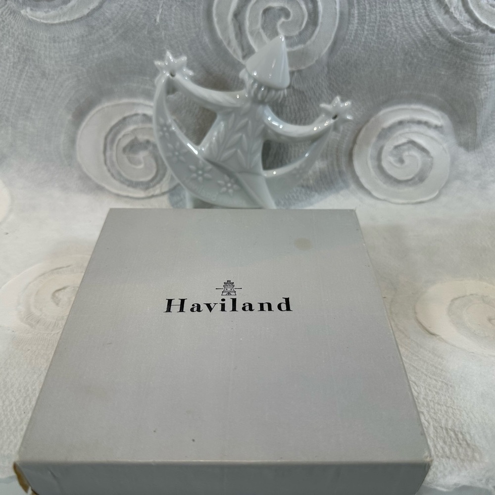 Haviland Cream Holiday Ornament with Whimsical Design moon - Picture 3 of 3